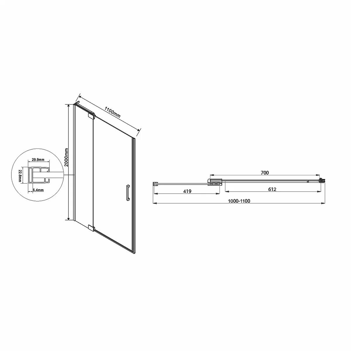 Душевая дверь Vincea Extra VDP-1E1011CL 100-110 см хром, стекло прозрачное - 8 изображение