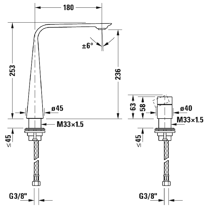 Смеситель Duravit D.1 D11130009046 для раковины высокий, ручка цилиндр, черный матовый - 2 изображение