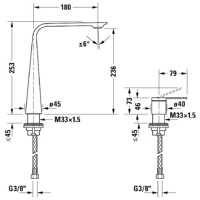 Смеситель Duravit D.1 D11130002046 для раковины высокий, ручка г-образная, черный матовый - 2 изображение