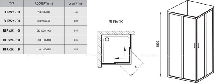 Душевая дверь Ravak BLIX BLRV2K-100 сатин+ прозрачное стекло - 2 изображение