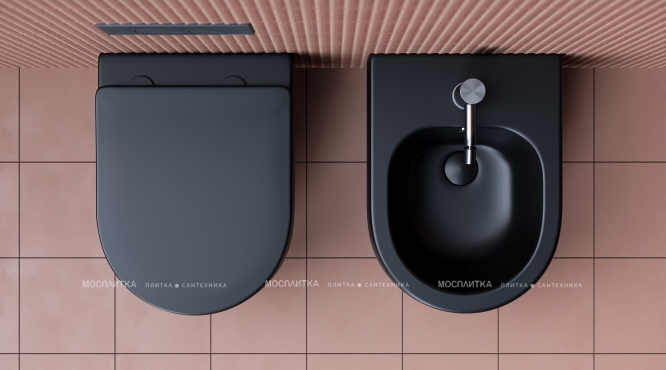 Комплект подвесной безободковый унитаз Ceramica Nova Play CN3001MB черный матовый с сиденьем микролифт + инсталляция Geberit Duofix 458.124.21.5 с кнопкой, хром глянцевый - 11 изображение