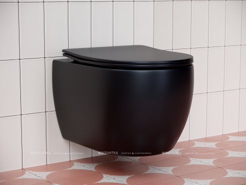 Комплект подвесной безободковый унитаз Ceramica Nova Play CN3001MB черный матовый с сиденьем микролифт + инсталляция Geberit Duofix 458.124.21.5 с кнопкой, хром глянцевый - 3 изображение