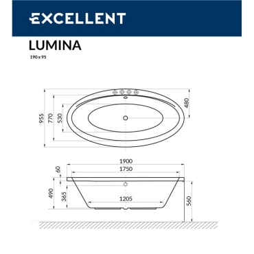 Акриловая ванна 190х95 см Excellent Lumina WAEX.LUM19.LINENANO.GL белая - 3 изображение