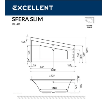 Акриловая ванна Excellent Sfera Slim 170x100 прав. WAEX.SFP17WHS - 8 изображение