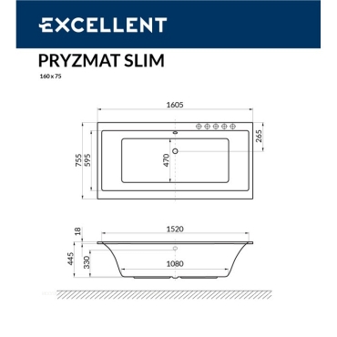 Акриловая ванна Excellent Pryzmat Slim 160x75 WAEX.PRY16WHS - 8 изображение