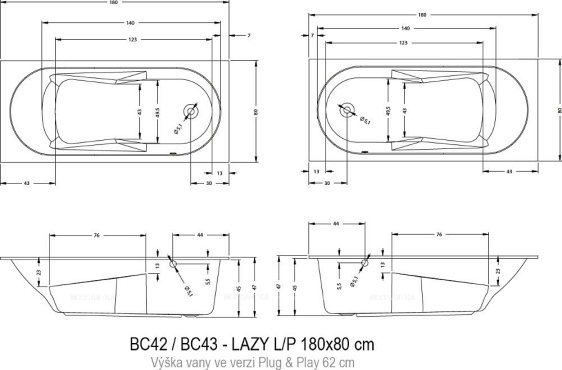 Акриловая ванна Riho Lazy 180x80 L Plug&Play - 3 изображение