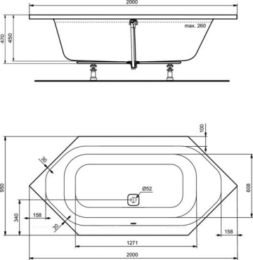Шестиугольная встраиваемая акриловая ванна 200X100 см Ideal Standard K747001 TONIC II - 3 изображение