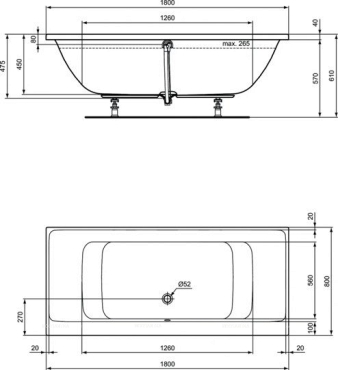 Встраиваемая акриловая прямоугольная ванна 180х80 см Ideal Standard E106701 CONNECT AIR - 4 изображение