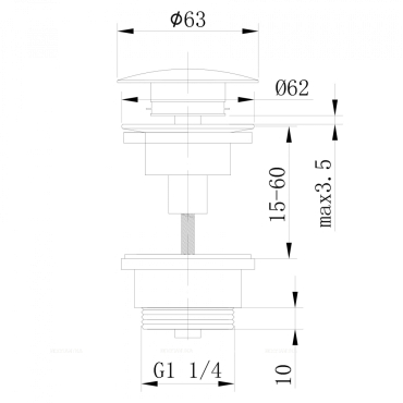 Донный клапан для раковины Abber AF0011 с системой Click-Clack без перелива, хром - 2 изображение