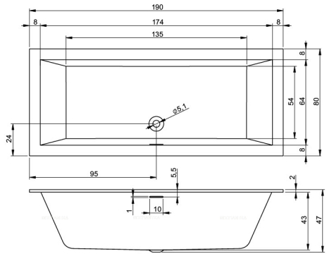 Акриловая ванна Riho Rething Cubic 190x80 BR1000500000000 - 3 изображение