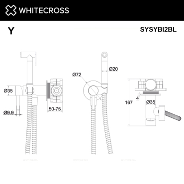 Гигиенический душ Whitecross Y black SYSYBI2BL со смесителем, матовый черный - 3 изображение