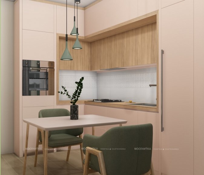 Дизайн Кухня в стиле Современный в розовым цвете №12798 - 5 изображение