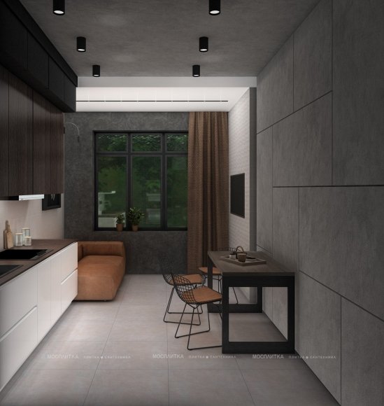 Дизайн Кухня-гостиная в стиле Лофт в белом цвете №12801 - 5 изображение