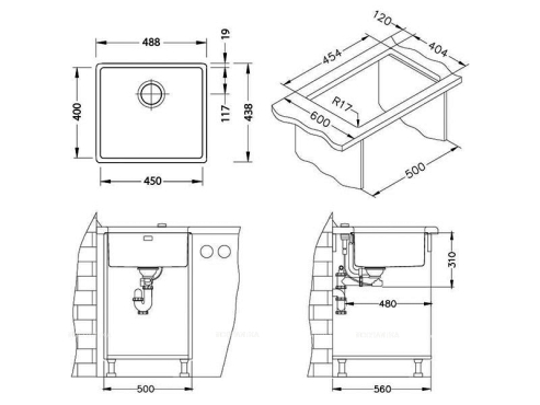 Кухонная мойка Alveus Kombino 40 1100236 нержавеющая сталь в комплекте с сифоном - 4 изображение
