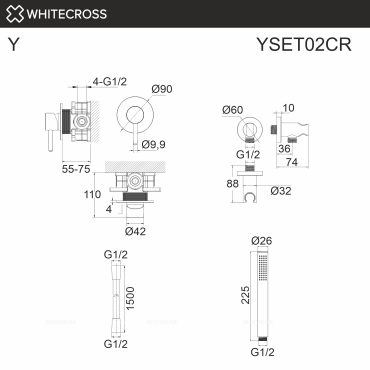 Душевой комплект Whitecross Y chrome YSET02CR 1 режим, хром - 3 изображение