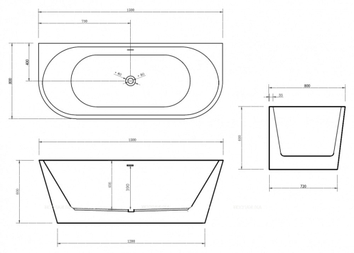 Акриловая ванна Abber 150х80 см AB9216-1.5, белый - 5 изображение