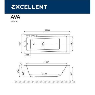 Акриловая ванна 170х70 см Excellent Ava WAEX.Ava17.LINENANO.GL белая - 3 изображение