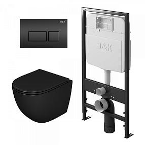 Комплект унитаза с инсталляцией D&K DS1392501 с сиденьем микролифт и черной клавишей смыва