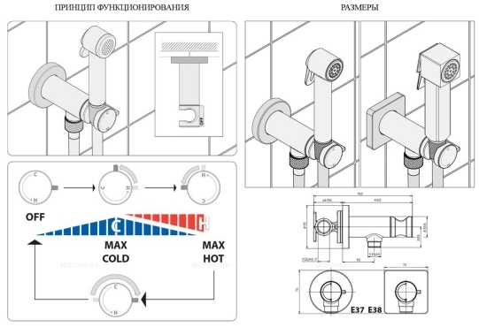 Гигиенический душ Bossini Paloma Brass E37007B.073 со встраиваемым смесителем - 3 изображение