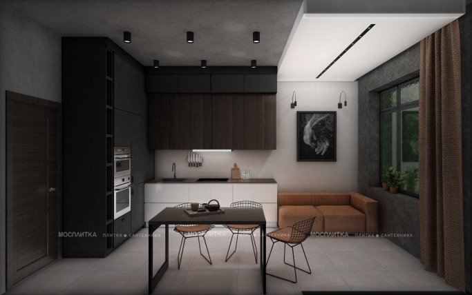 Дизайн Кухня-гостиная в стиле Лофт в белом цвете №12801 - 7 изображение