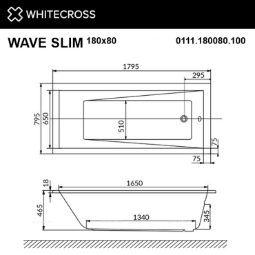 Акриловая ванна 180х80 см Whitecross Wave Slim Ultra Nano 0111.180080.100.ULTRANANO.CR с гидромассажем - 4 изображение