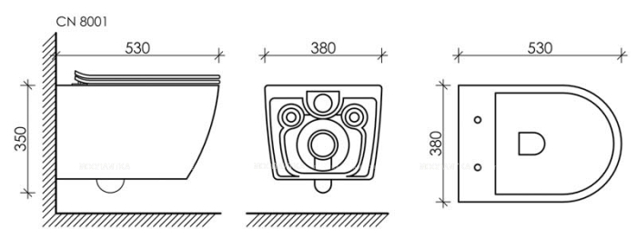 Комплект подвесной безободковый унитаз Ceramica Nova Pearl с крышкой-сиденьем CN8001 + инсталляция Am.Pm ProI 012704 - 10 изображение