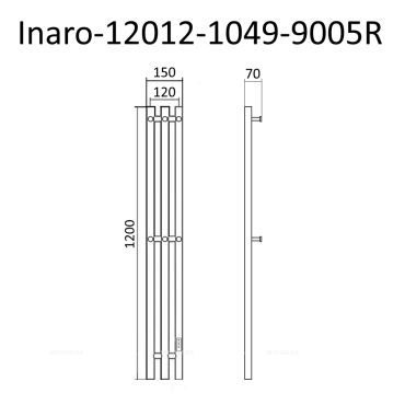 Полотенцесушитель электрический Маргроид Inaro 120х12 см Inaro-12012-1049-9005R матовый черный - 6 изображение