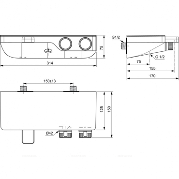 Настенный термостатический смеситель для ванны/душа Ideal Standard CERATHERM S200 A7330AA - 4 изображение