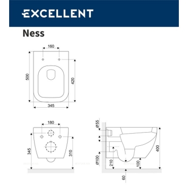 Унитаз Excellent Ness подвесной, CENL.3509.500.WH - 7 изображение