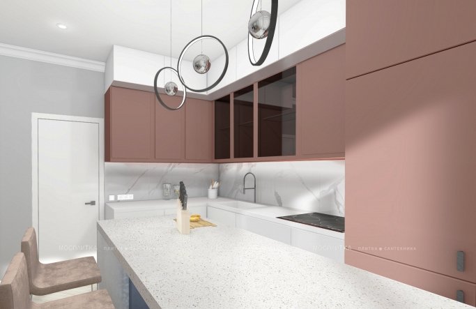 Дизайн Кухня-гостиная в стиле Неоклассика в коричневом цвете №12991 - 5 изображение