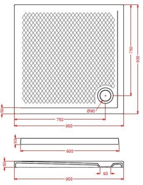 Душевой поддон ArtCeram 90x90x5,5см PDQ008 17; 00 квадратный черный матовый - 3 изображение