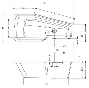 Акриловая ванна Riho Rething Space 160x75 L BR1400500000000 - 3 изображение