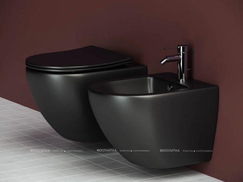 Комплект подвесной безободковый унитаз Ceramica Nova Metropol Rimless с крышкой-сиденьем CN4002MB, черный матовый + инсталляция Am.Pm ProI 012704 - 5 изображение