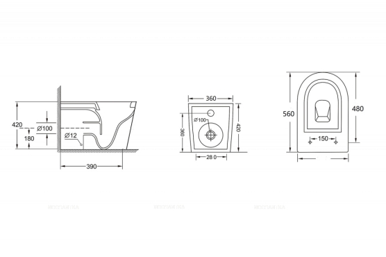 Унитаз приставной безободковый Abber Bequem AC1113 с крышкой-сиденьем микролифт, белый - 11 изображение
