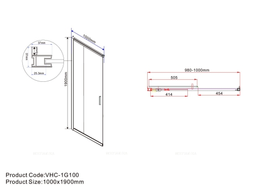 Душевой уголок Vincea Garda VSS-1G1012CLGM, 120*100, вороненая сталь, стекло прозрачное - 3 изображение