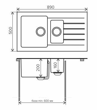 Мойка кухонная Tolero Twist TTS-890K 474490 серый металлик - 3 изображение