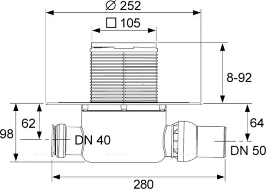 Душевой трап TECE Drainpoint S 10x10 с сифоном DN 50 и решеткой хром, KDP-S120 - 2 изображение