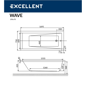 Акриловая ванна Excellent Wave 170x75 WAEX.WAV170.75WH - 6 изображение