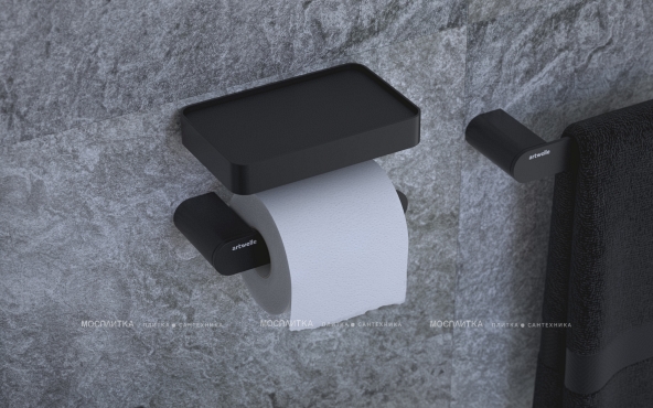 Держатель туалетной бумаги Artwelle Schwarz 7726 с полкой, черный - 4 изображение