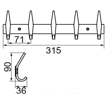 Планка Veragio Gifortes с 5-ю крючками L31,5xH3 см хром - 2 изображение