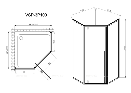 Душевой уголок Vincea Penta VSP-3P100CLB, 1000*1000, черный, стекло прозрачное - 6 изображение