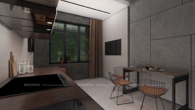 Дизайн Кухня-гостиная в стиле Лофт в белом цвете №12801 - 4 изображение