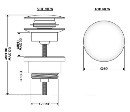 Донный клапан Galassia Dream 9916GM клик-клак с керамической крышкой, серый матовый - 2 изображение