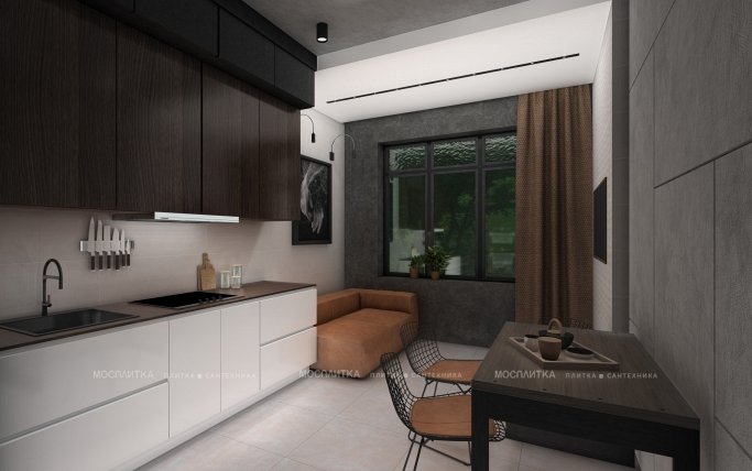 Дизайн Кухня-гостиная в стиле Лофт в белом цвете №12801 - 6 изображение