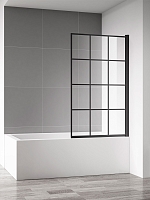 Душевая шторка на ванну AQUAme 80х140 см AQM2858-R профиль черный, стекло прозрачное