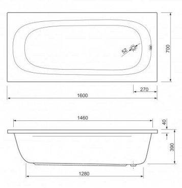 Акриловая ванна Cezares Piave 160x70 см, PIAVE-160-70-42-W37 - 3 изображение