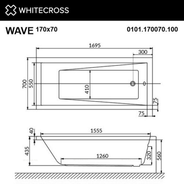 Акриловая ванна 170х70 см Whitecross Wave Line Nano 0101.170070.100.LINENANO.CR с гидромассажем - 3 изображение