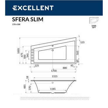 Акриловая ванна Excellent Sfera Slim 170x100 лев. WAEX.SFL17WHS - 8 изображение