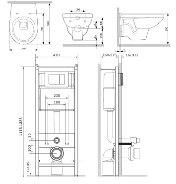 Комплект подвесной унитаз с инсталляцией и клавишей Am.Pm SenseI S374A1738 - 2 изображение