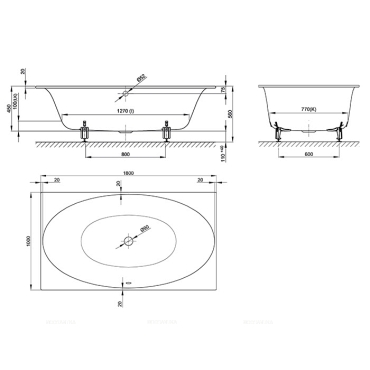 Стальная ванна Bette Eve, с шумоизоляцией 180х100х45 см, с BetteGlasur ® Plus, белая, 6042-000 PLUS - 4 изображение